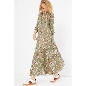 Per Una Maxi Dress Womens Size 12 Floral Cottagecore Green White Red 100% Cotton